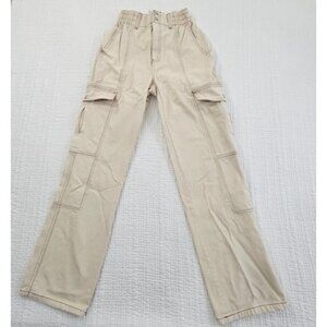 RSQ Wide-Leg Cargo Denim Pants Women's Medium (W22 L30) Elastic Waist Tan EUC LN